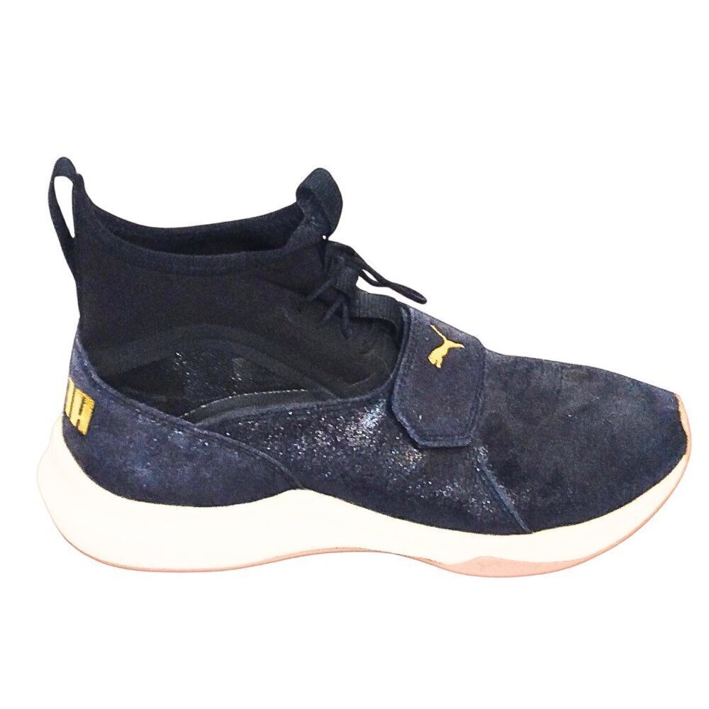 WOMEN'S PUMA SNEAKERS DARK BLUE CRUSHED VELVET W/PINK SOLE | SIZE 8.5 - Picture 5 of 5